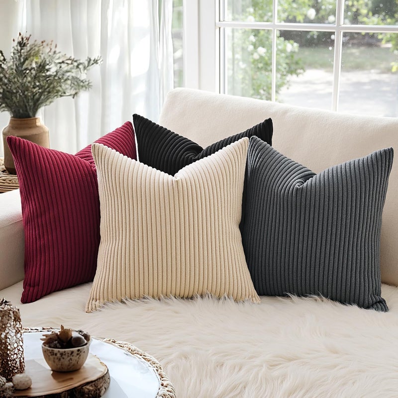MIULEE Winter Pack of 2 Corduroy Soft Soild Decorative Square Christmas Throw Pillow Covers Cushion Cases Pillow Cases for Couch Sofa Bedroom Car 22 x 22 Inch Burgundy - Image 4